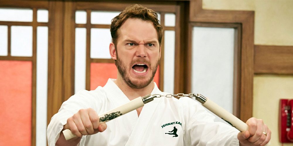 Andy Dwyer with nunchuks