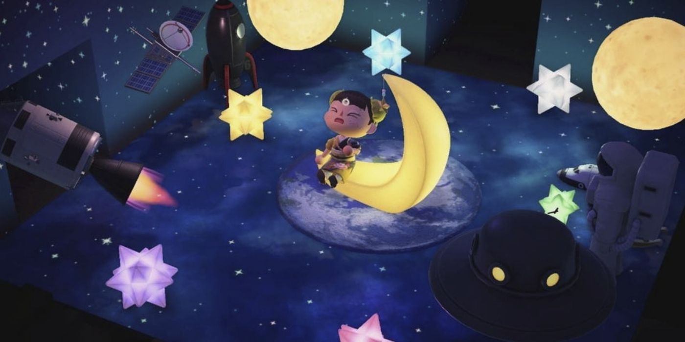 A space-themed living room from Animal Crossing: New Horizons