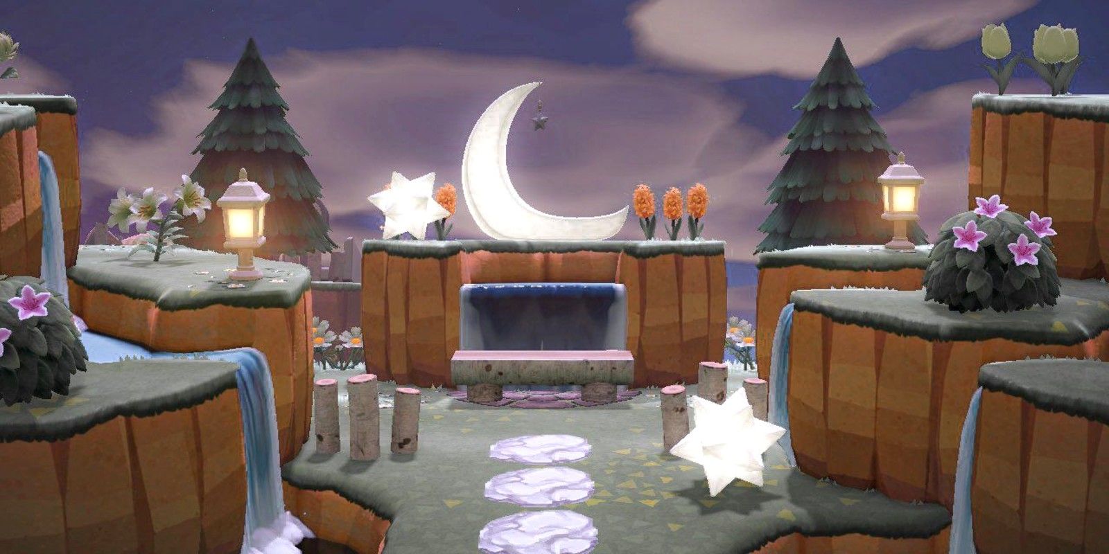 A winter themed island entrance in Animal Crossing: New Horizons