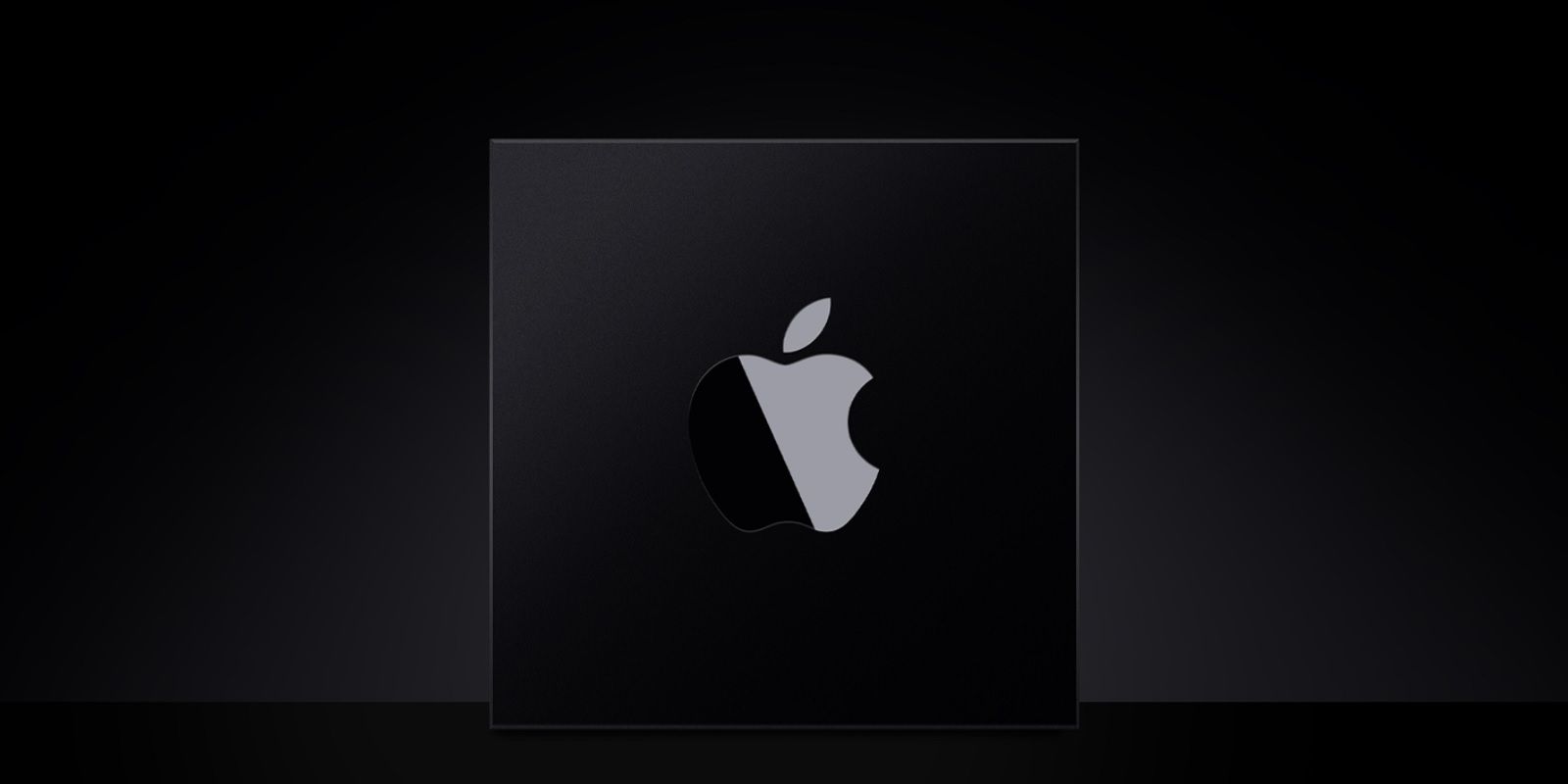 Apple Silicon black box on a black background.