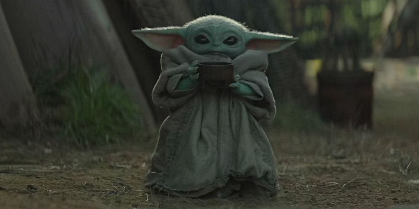 Baby Yoda sipping bone broth The Mandalorian