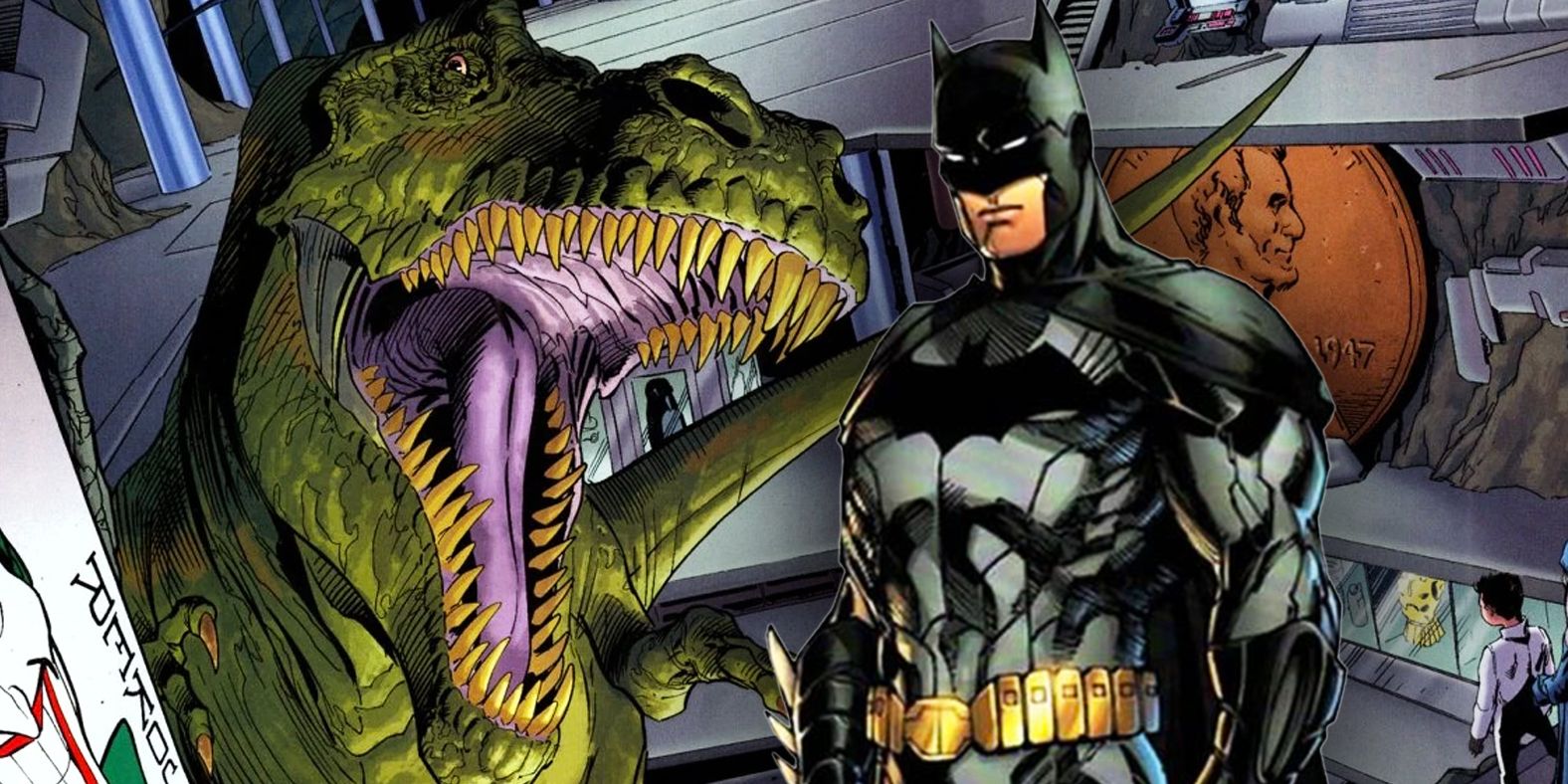 Batman and Dinosaur in the batcave