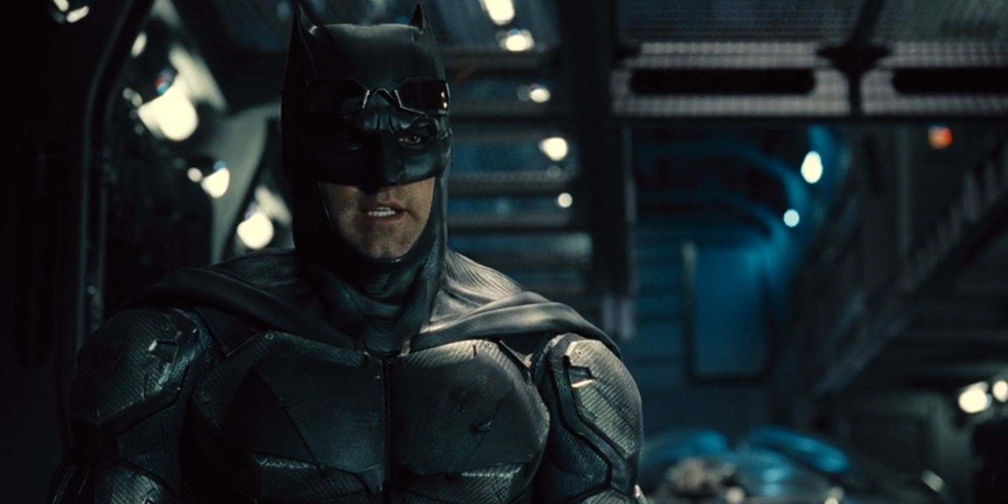 Ben Affleck's Batman in the Tactical Batsuit inside the Flying Fox in Zack Snyder's Justice League