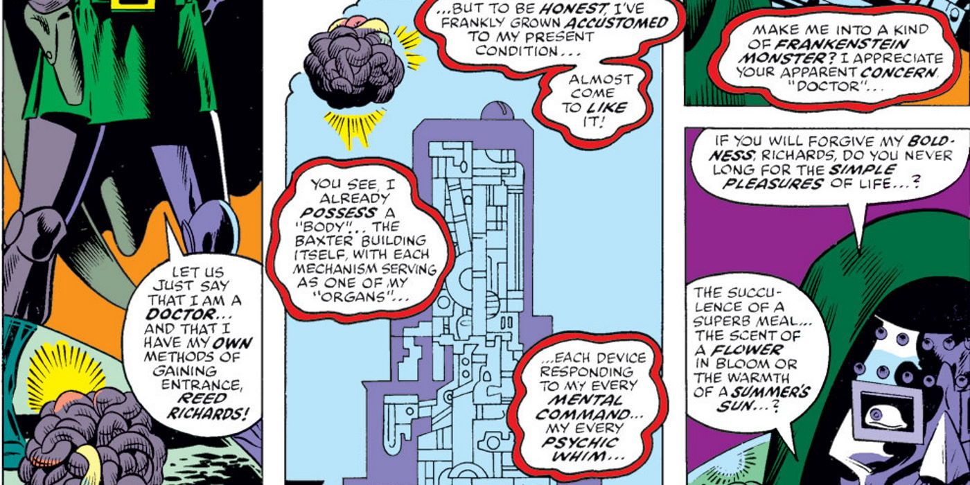Big Brain confronts Doctor Doom in MC2 Marvel Comics.