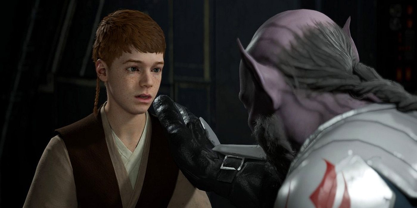 Jedi Master Jaro comforts a worried Cal Kestis in Star Wars: Jedi Fallen Order