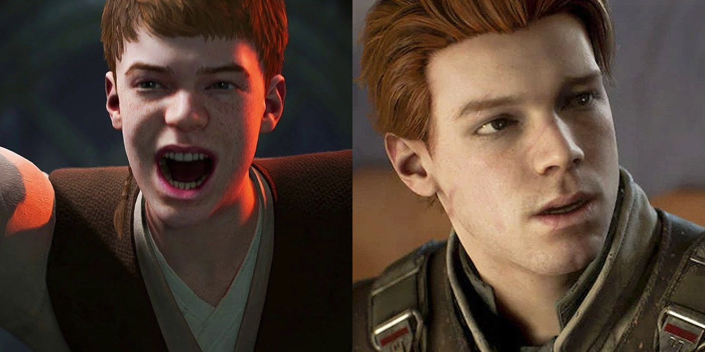 Split image of Cal as a young Padawan, and a young Jedi Knight in Star Wars