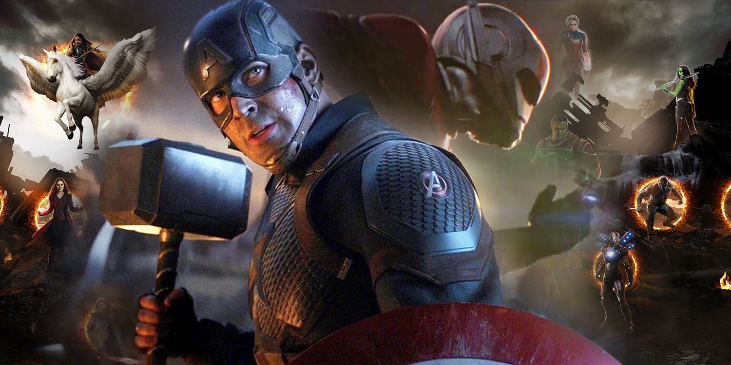 Giant-Man and Captain America holding Mjolnir in Avengers Endgame