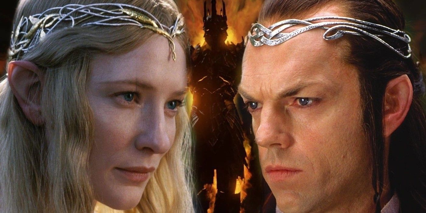 Cate Blanchett as Galadriel, Sauron and Hugo Weaving as Elrond in Lord of the Rings