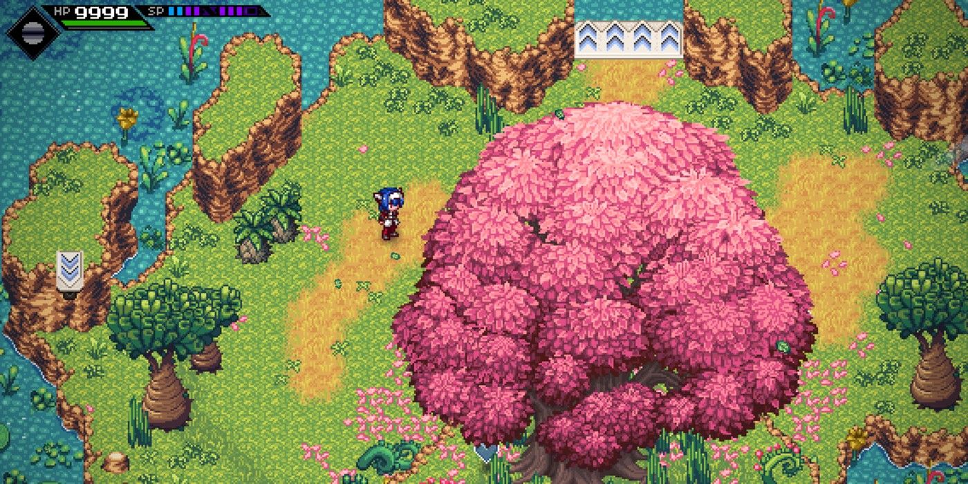 A screenshot showing a giant tree in CrossCode