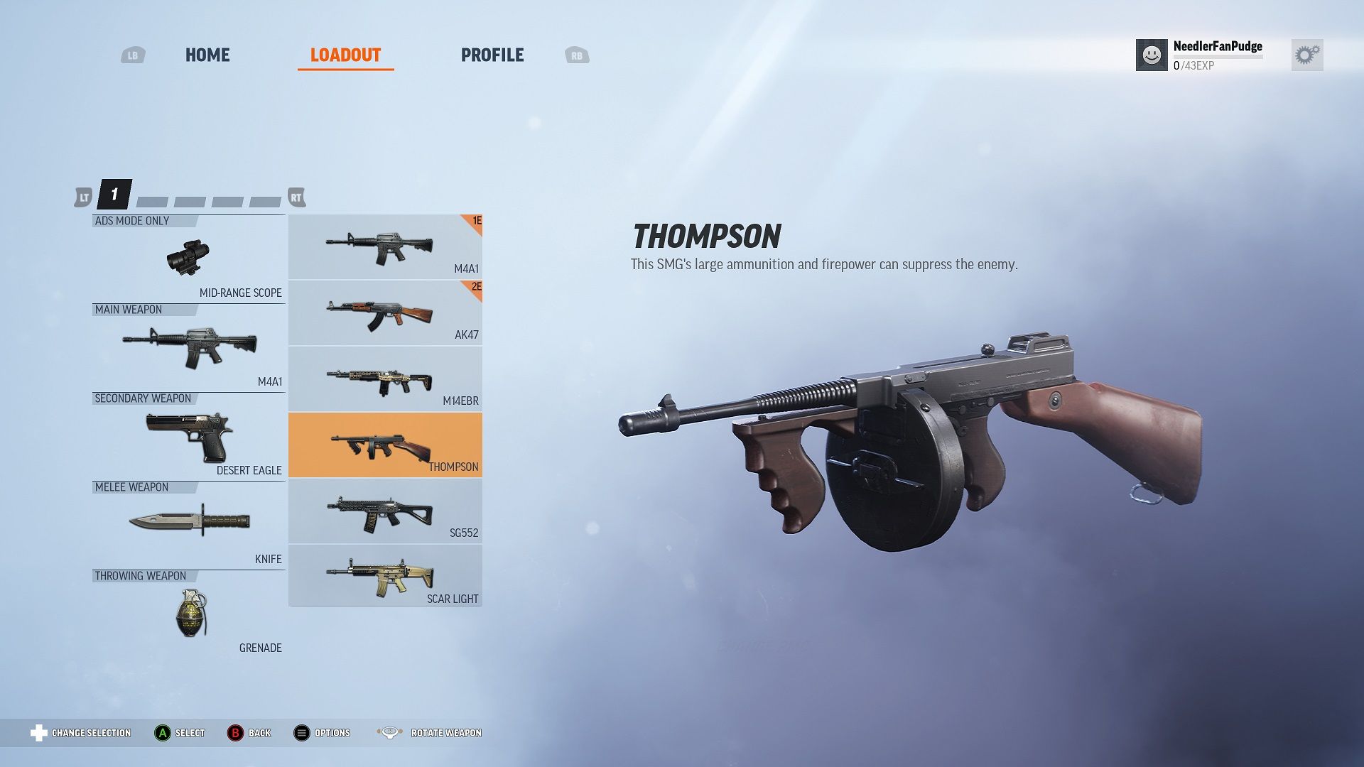 Choosing the Tommy Gun for a loadout in Crossfire X