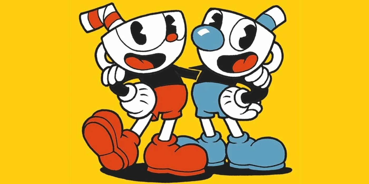 Cuphead and Mugman against a yellow background