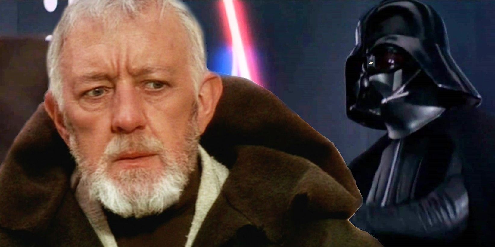 Darth Vader and Alec Guinness as Obi-Wan Kenobi in Star Wars