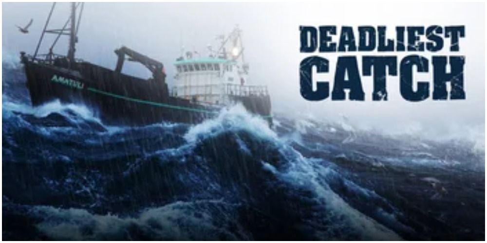This is a picture of the 'Deadliest Catch' cover art showing a fishing boat in large waves. 