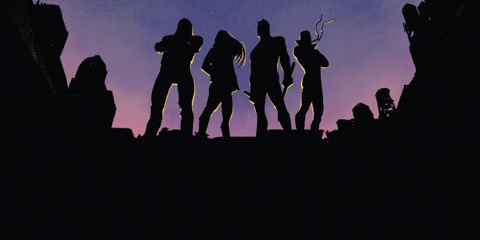 Defenders Marvel Comics Daredevil Jessica Jones Luke Cage Iron Fist Silhouette