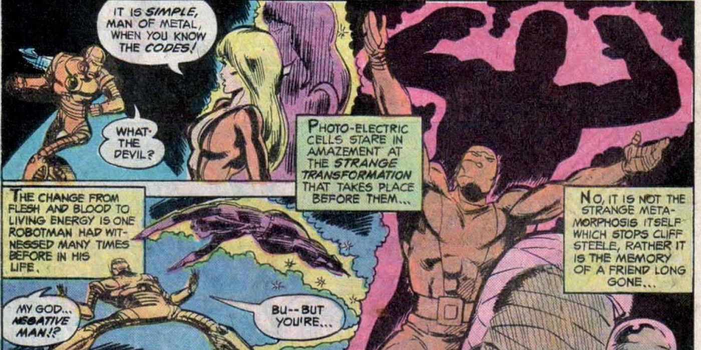 Doom Patrol members Negative Woman battles Robotman in Showcase #94.