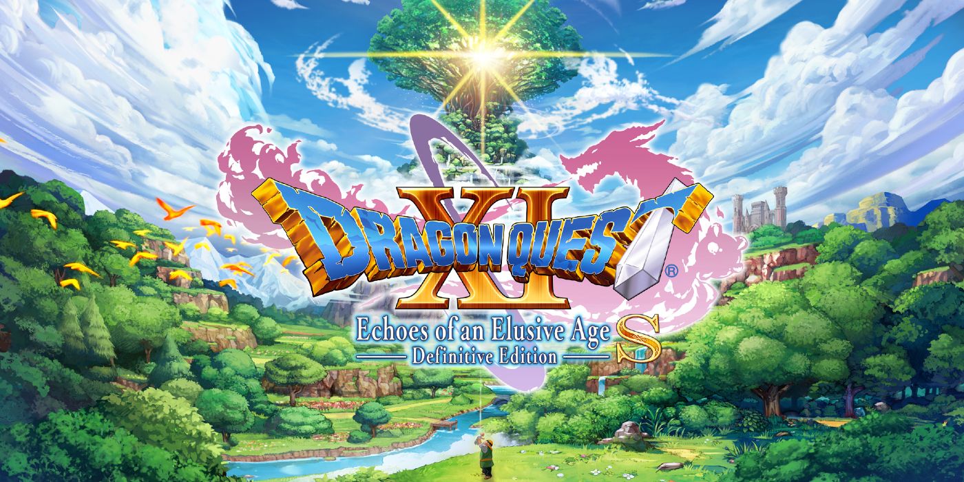 Dragon Quest XI S key art featuring an expansive forest and the World Tree.