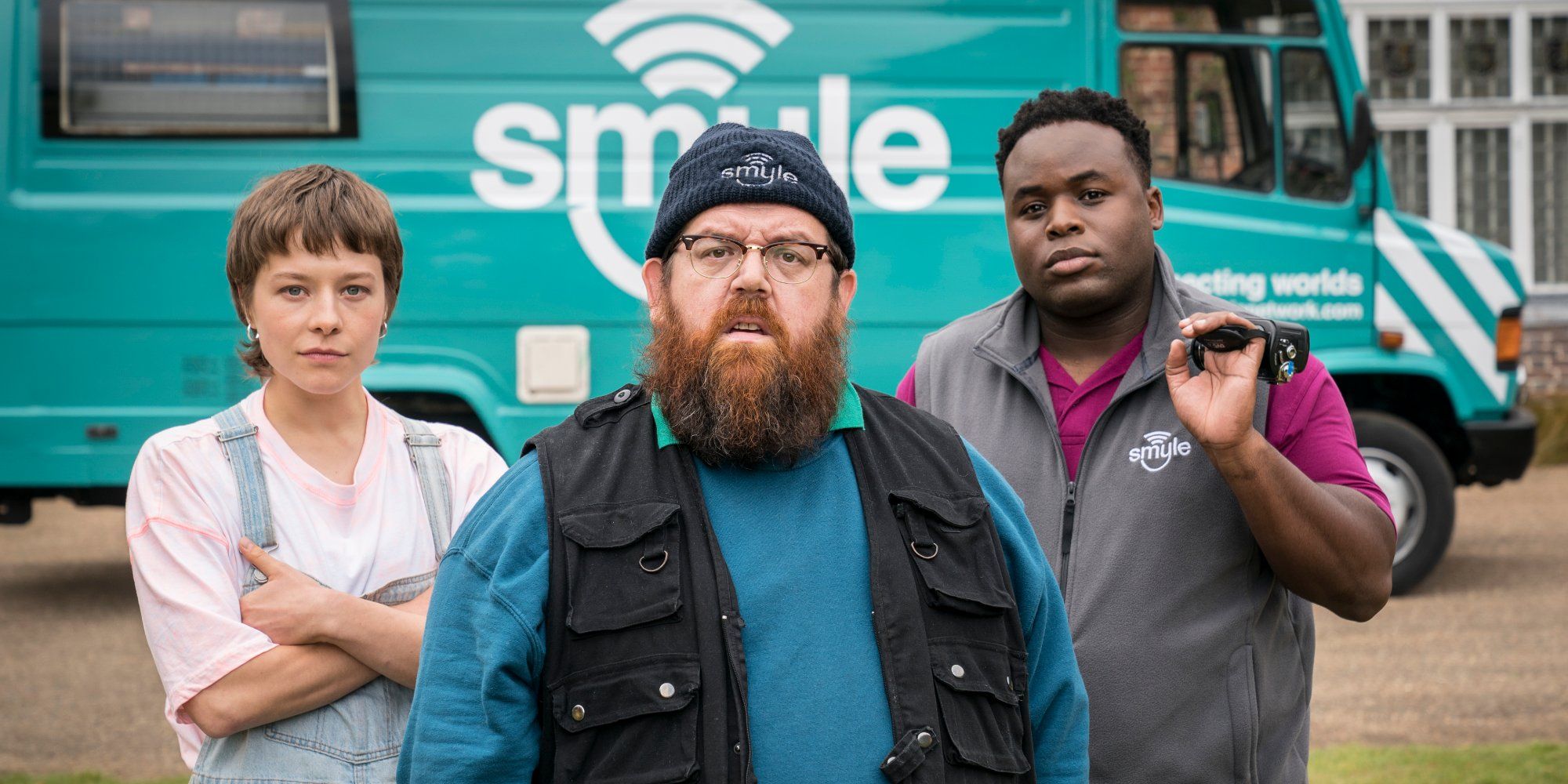 Emma D’Arcy, Nick Frost and Samson Kayo in Truth Seekers