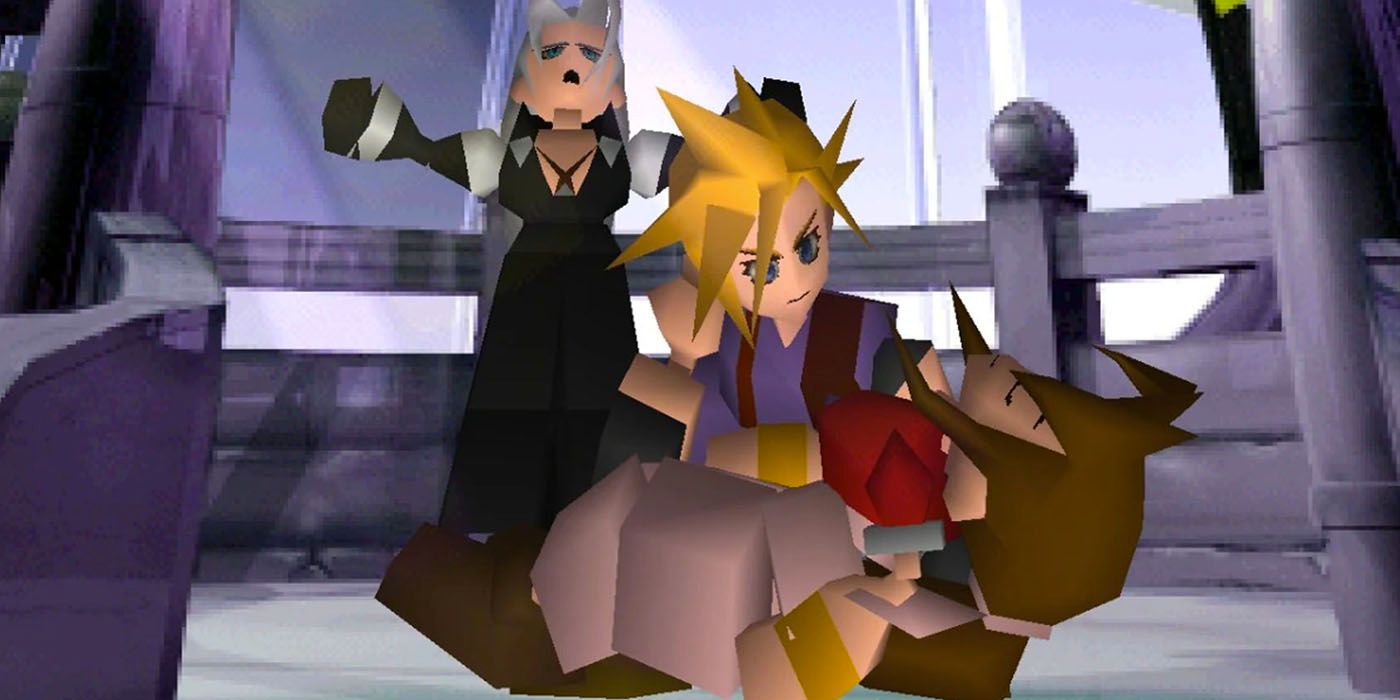 Final Fantasy 7 Cloud holding Aerith Sephiroth