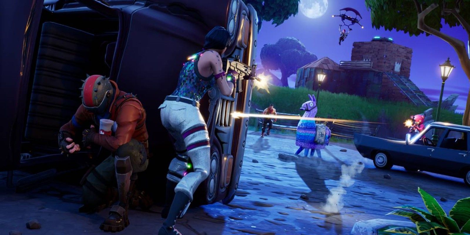 A player eliminates another player in battle royale in Fortnite