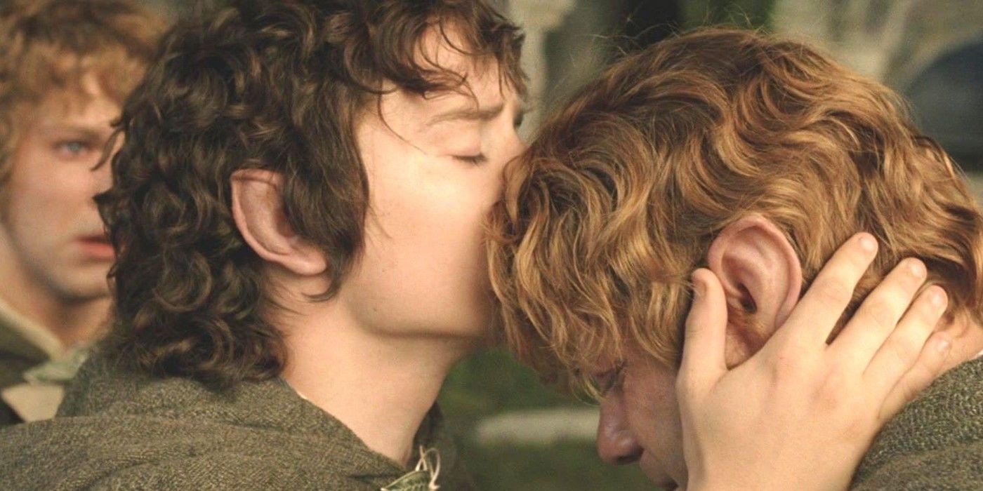 Frod kisses Sam's forehead in Lord of the Rings