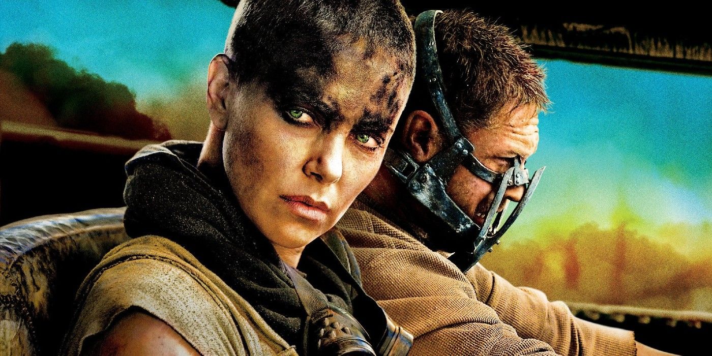 Furiosa and Max sitting in a vehicle in Mad Max: Fury Road.