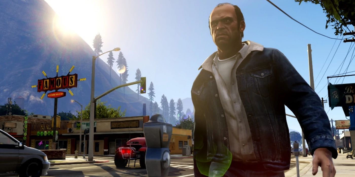Trevor Philips marches through the streets in Grand Theft Auto V