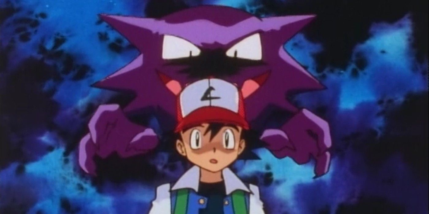 Haunter frightens Ash coming up behind him in the Pokémon anime