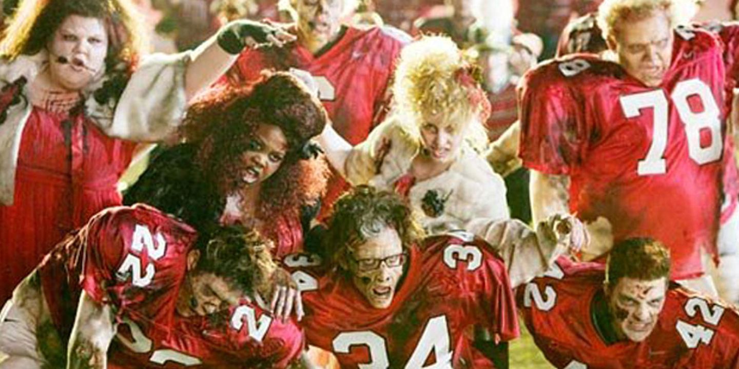Glee club and football players in zombie makeup for a performance in The Sue Sylvester Shuffle S2E11