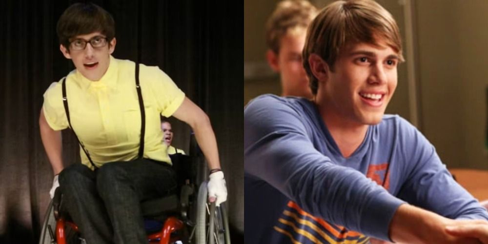 A split image features Glee characters Artie and Ryder