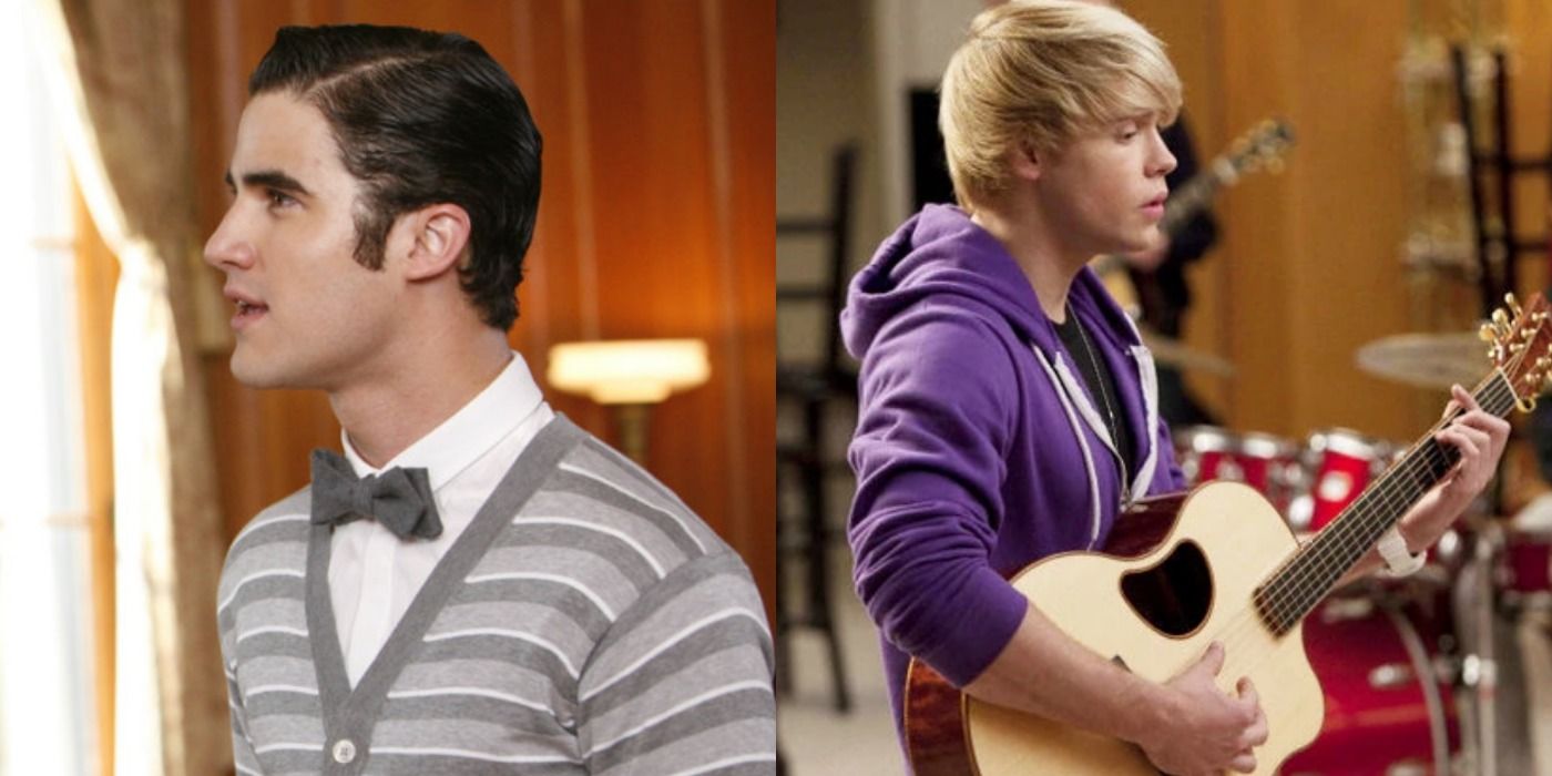 A split image depicts Blaine and Sam in Glee