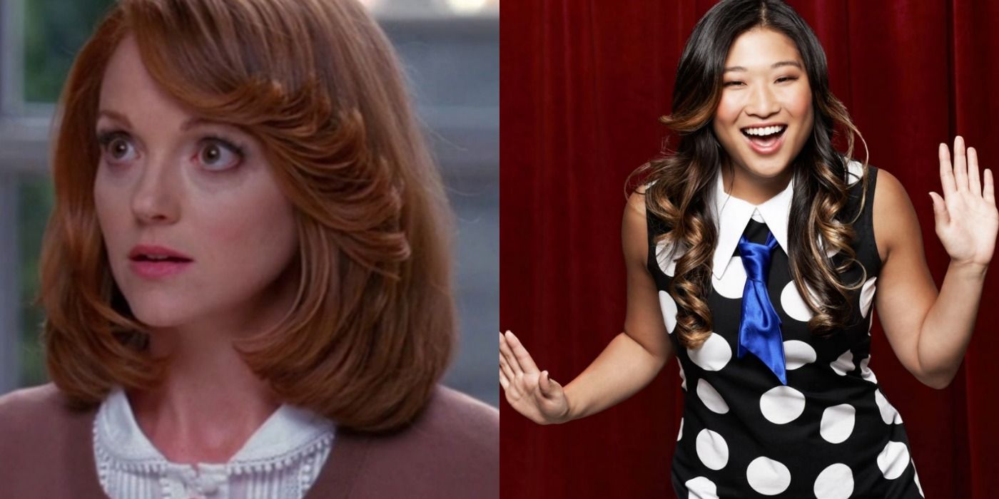 A split image depicts Emma and Tina in Glee