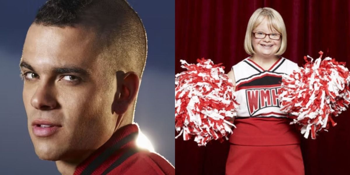 A split image features Glee characters Puck and Becky