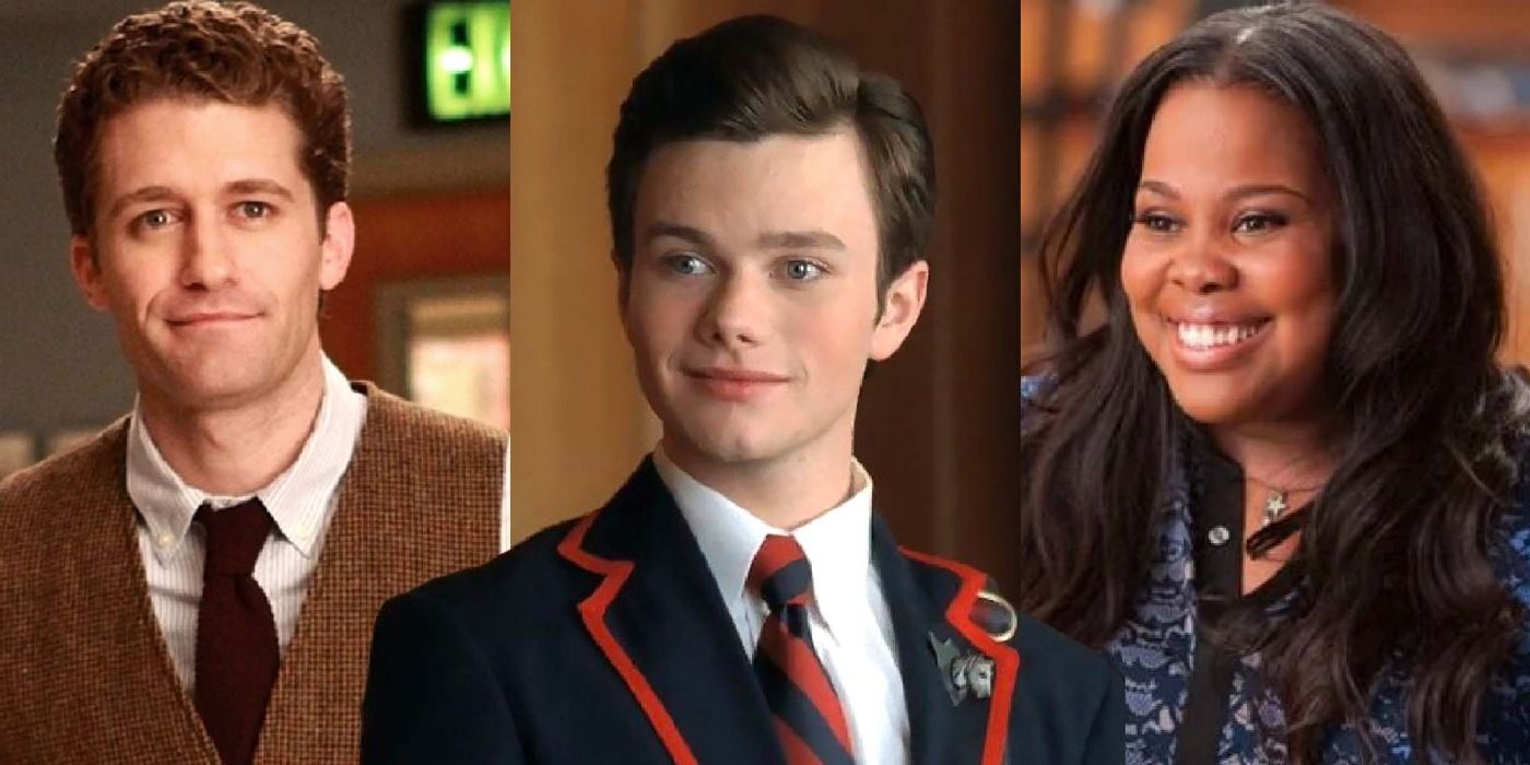 A blended image depicts Will, Kurt, and Mercedes in Glee