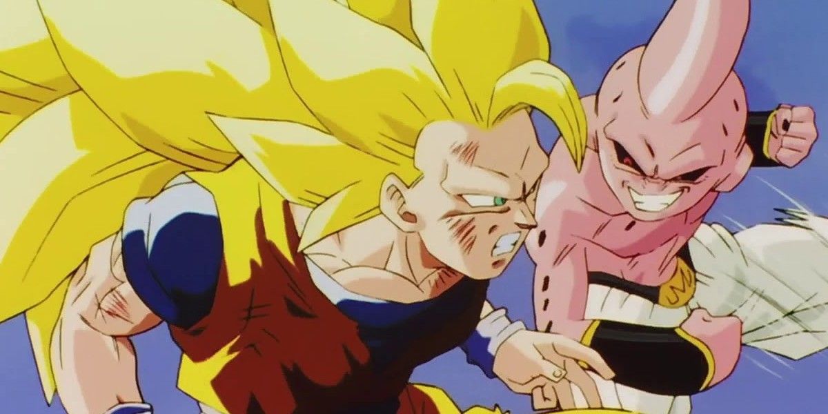 Goku and Kid Buu in Dragon Ball