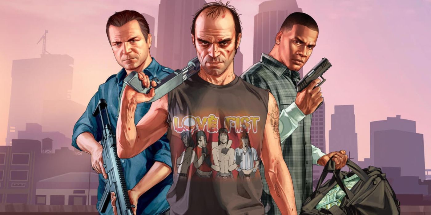 An image of Michael, Trevor, and Franklin in GTA V