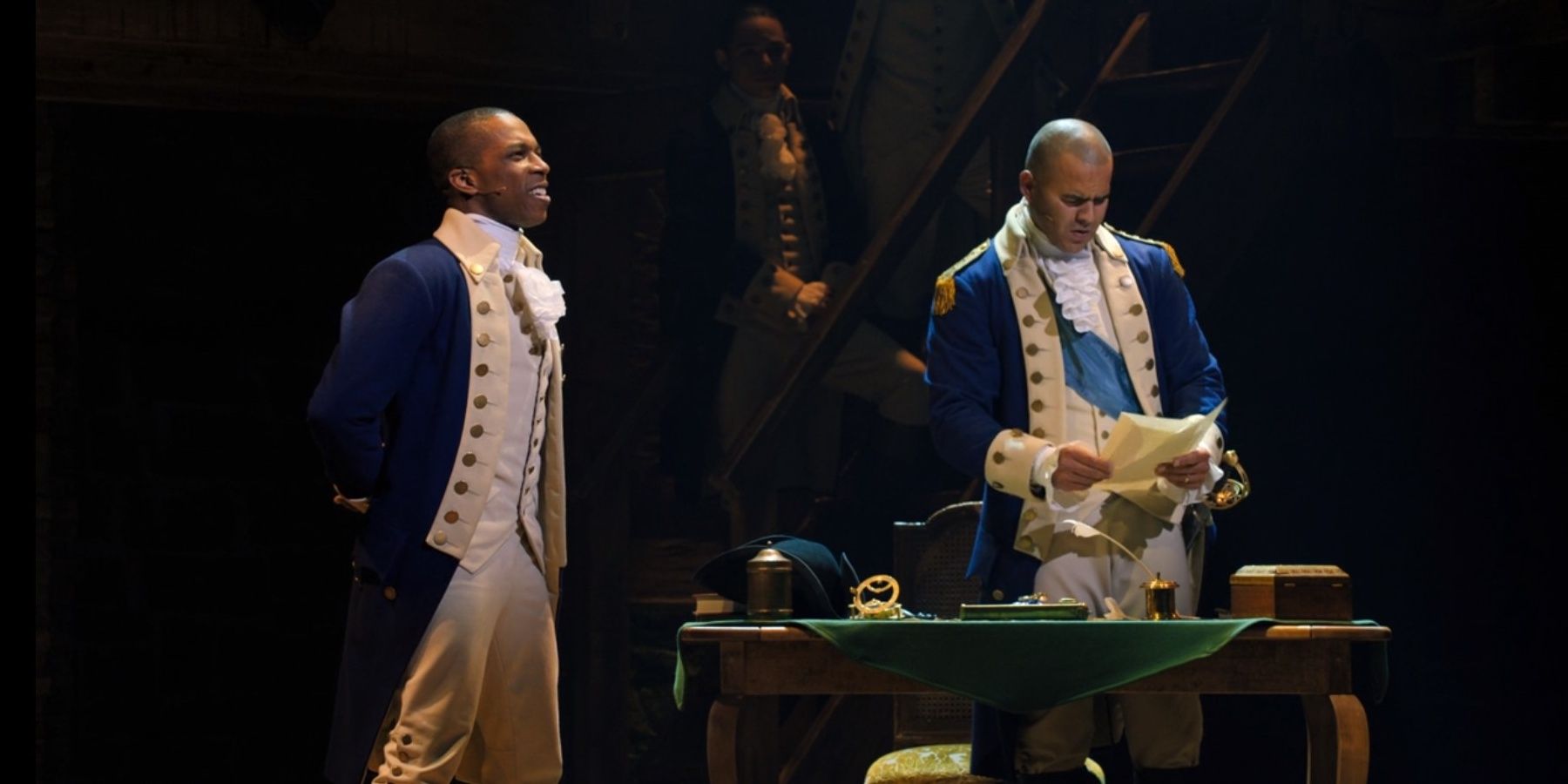 Aaron Burr and George Washington. Historical details in Hamilton.