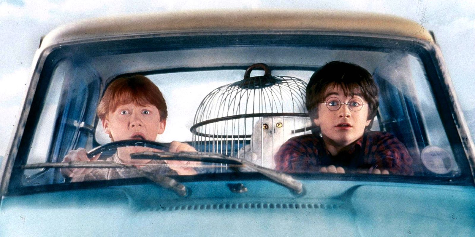 Harry and Ron in the car in Chamber of Secrets