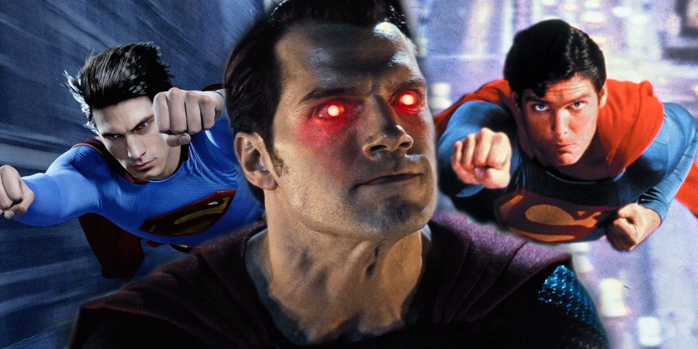 Henry Cavill, Brandon Routh, and Christopher Reeve as Superman