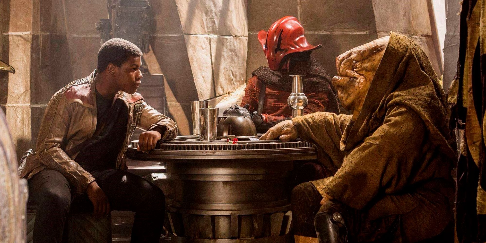 John Boyega as Finn in Maz Kanata Castle in Star Wars The Force Awakens