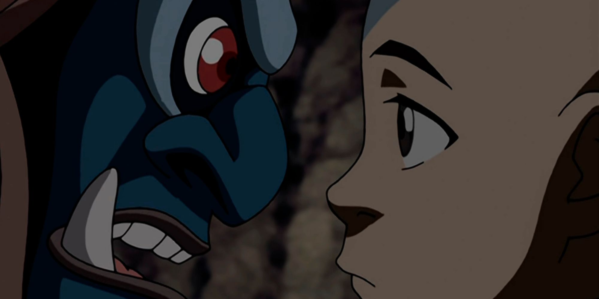 Koh usando o rosto de um monstro Oni para falar com Aang na animação Avatar: O Último Mestre do Ar