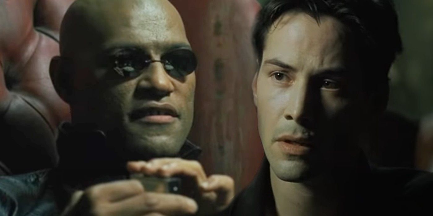Laurence Fishburne as Morpheus and Keanu Reeves as Neo in The Matrix