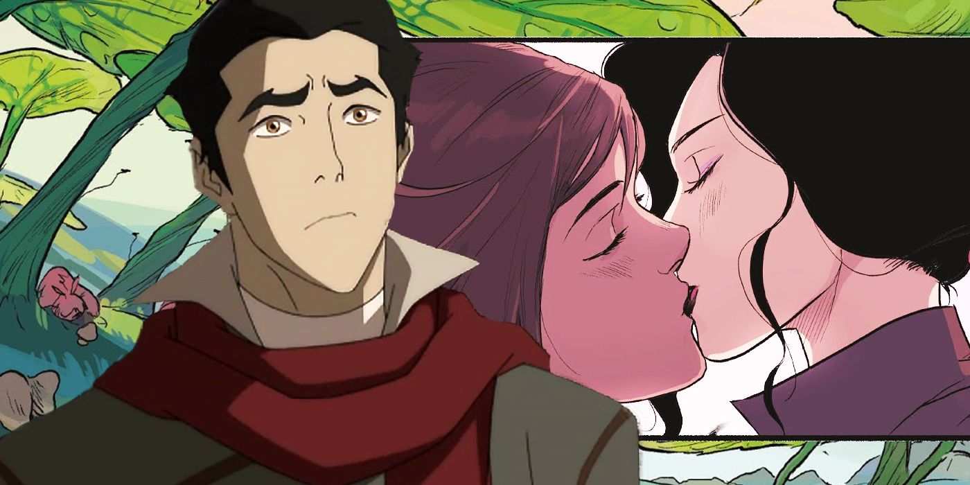 Um painel da história em quadrinhos The Legend of Korra apresenta Mako enquanto ele aprende sobre o relacionamento entre Asami e Korra