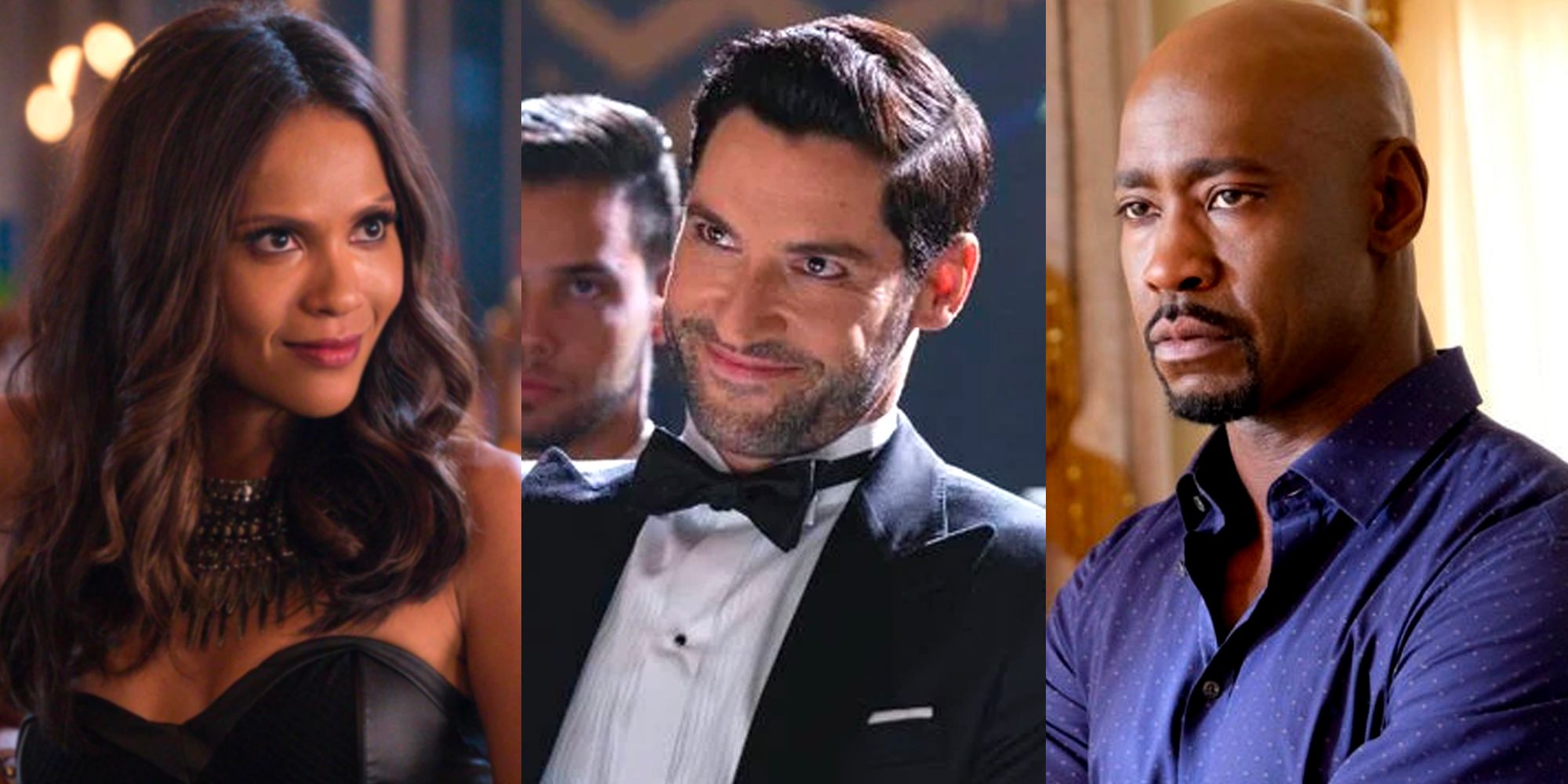 A split image features Maze, Lucifer, and Amenadiel in the TV series Lucifer