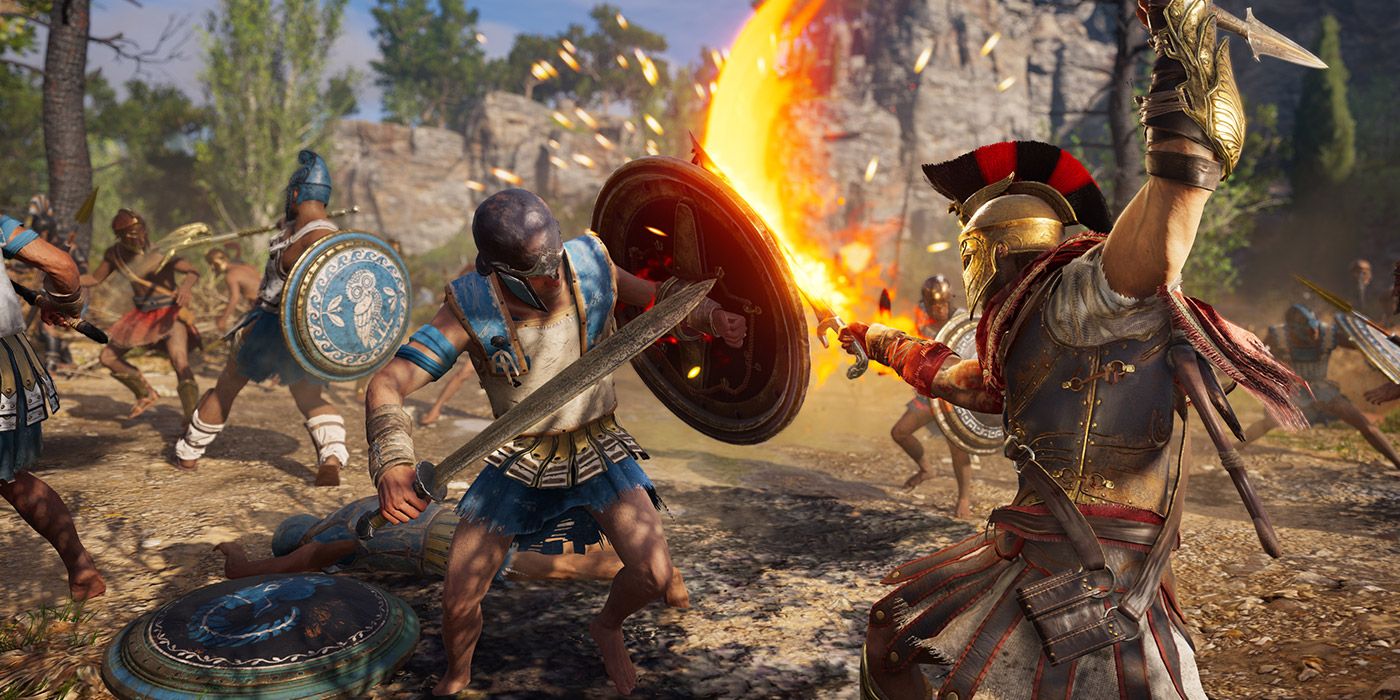 Warriors clash in a fierce battle in Assassin's Creed: Odyssey