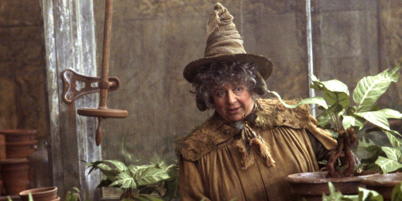 Professor Sprout at the greenhouse in Chamber of Secrets