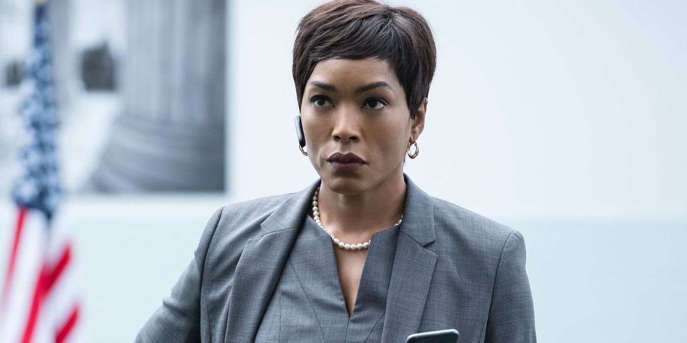 Angela Bassett looking serious in MIssion Impossible Fallout.