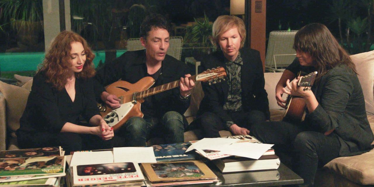 Musicians practicing together in Echo in the Canyon