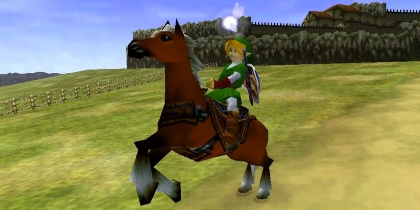 Link riding Epona in the Ocarina of Time