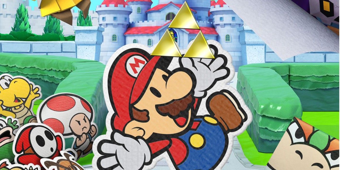 Paper Mario holding the triforce