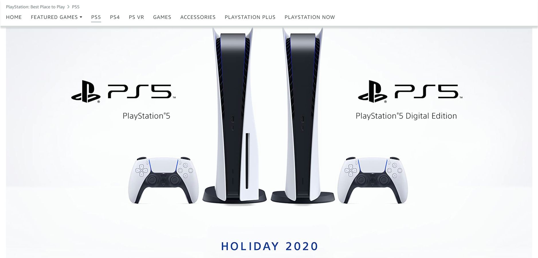 PlayStation 5 Amazon Landing Page